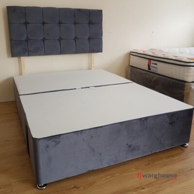 24 inch Cube buttoned headboard in plush charcoal & matching 2 drawer base (Mattress not Included)