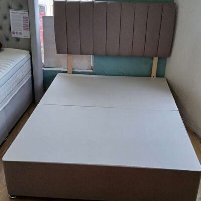 24 inch headboard in wool bronze horizontal lines and matching base. (Mattress not included)