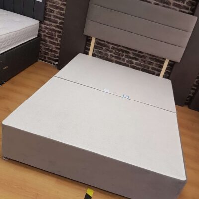 24 inch headboard  lines across  & matching base in wool clay (Mattress not included)