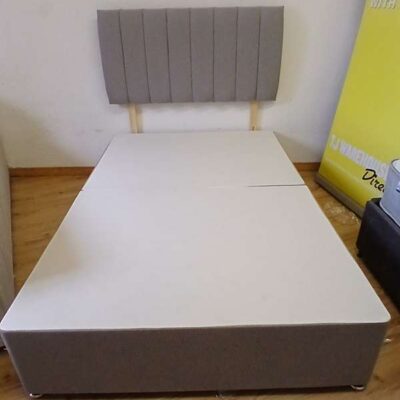 24 inch headboard in wool clay lines up & down and matching base (Mattress not included)
